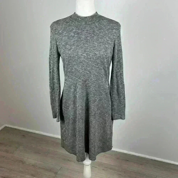 Madewell Grey & White Mock Neck Long Sleeve Dress Size M - Picture 1 of 10
